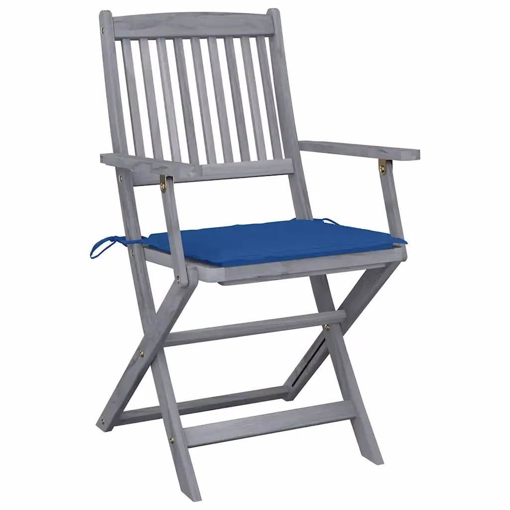 Set di 4 sedie pieghevoli vidaXL in legno di acacia con cuscini in tessuto resistente ai raggi UV per giardino e terrazza