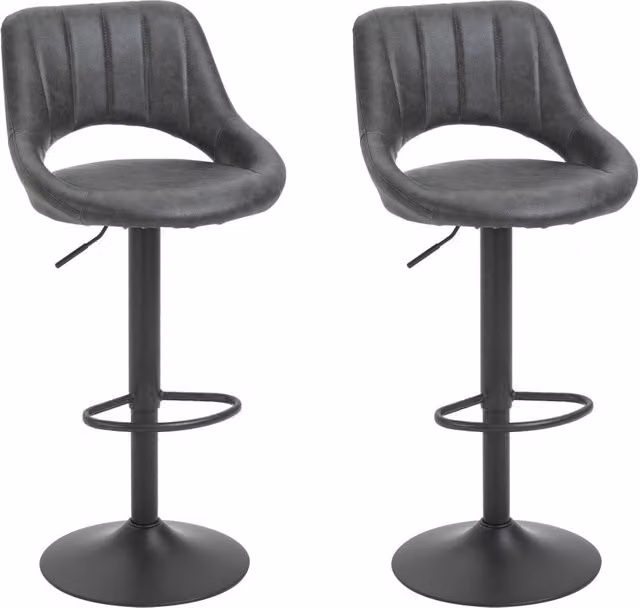 Set di 2 sgabelli da bar imbottiti GIORDANOSHOP in similpelle grigio con base in metallo e seduta girevole, L: 44 cm, P: 49 cm, H: 90-110 cm – 1