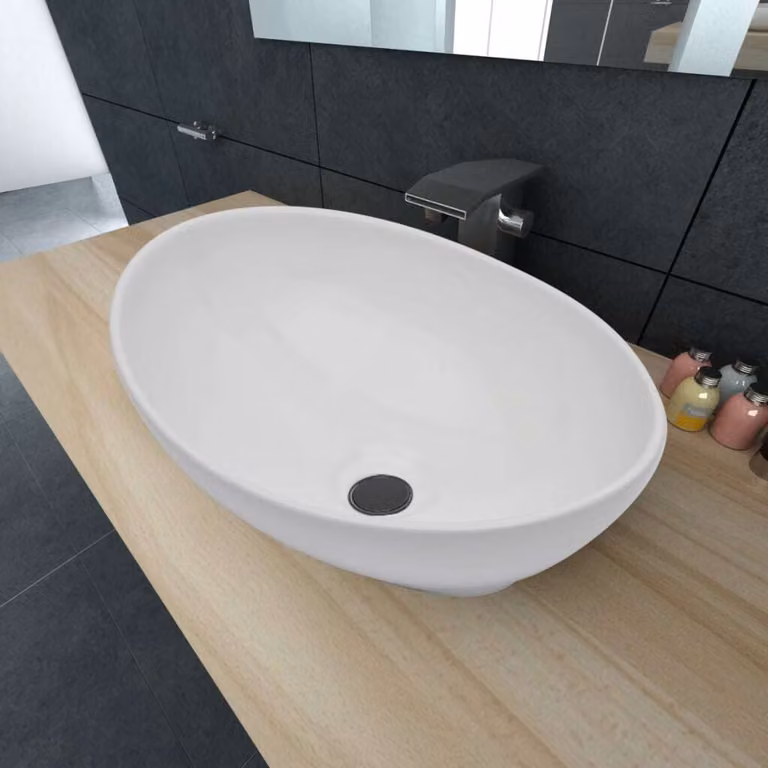 Lavello in Vetroceramica Bianco Ovale 40 x 33 cm