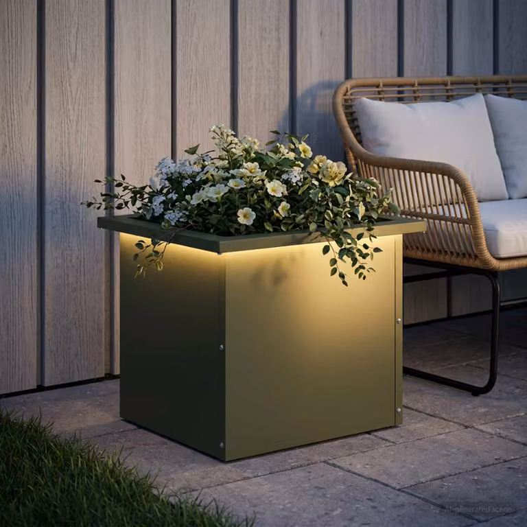Fioriera da giardino con LED vidaXL in acciaio, Verde, L 40 x P 30 x H 30 cm