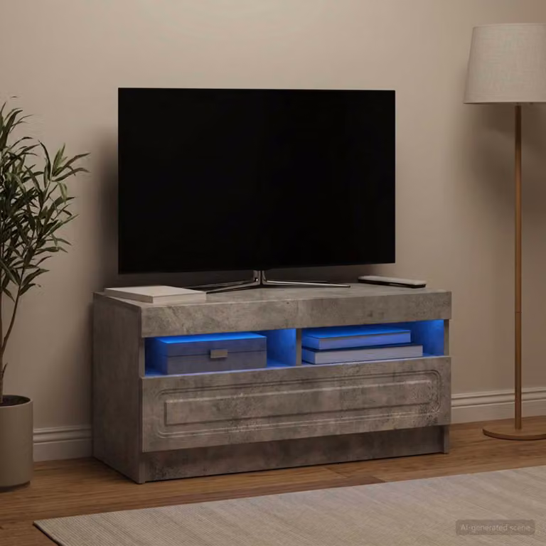 Mobile TV LED vidaXL moderno in grigio cemento e legno ingegnerizzato con illuminazione integrata L: 81,0 cm, P: 35,0 cm, H: 40,0 cm