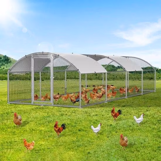 Casetta per uccelli 3 x 8 x 2 m con serratura di sicurezza, pollaio in metallo per galline, struttura in acciaio zincato con tetto impermeabile in PE, adatta per conigli e altri piccoli animali