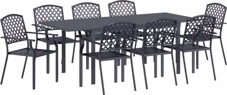 Set da Pranzo per Giardino 9 pcs Antracite Acciaio