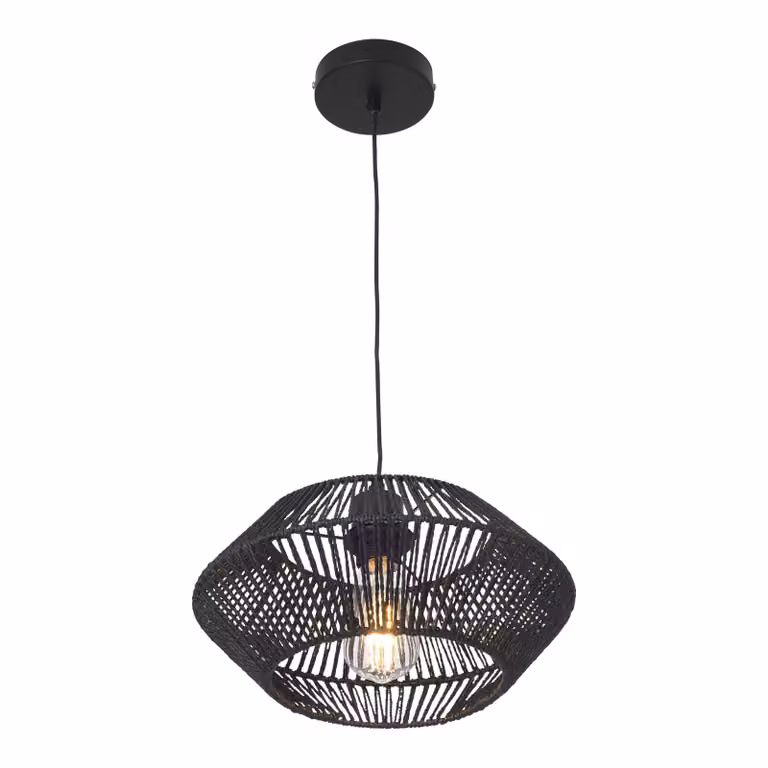 Lampada a sospensione 'Amersham' 1 x E27 regolabile in altezza in metallo e rattan 157 cm nero