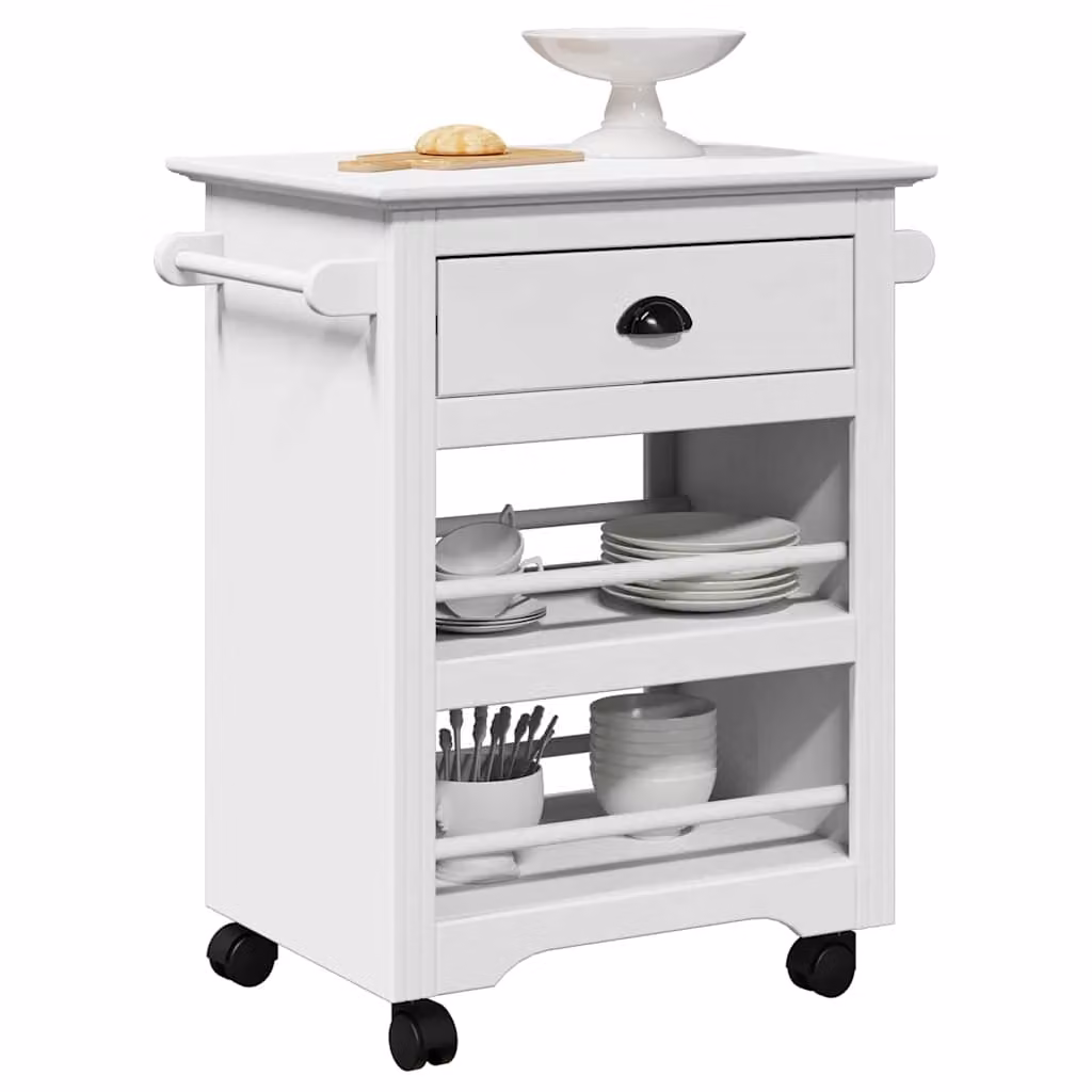 vidaXL Carrello da Cucina BODO Bianco in Legno e Metallo L: 67,5 cm, P: 45 cm, H: 80 cm