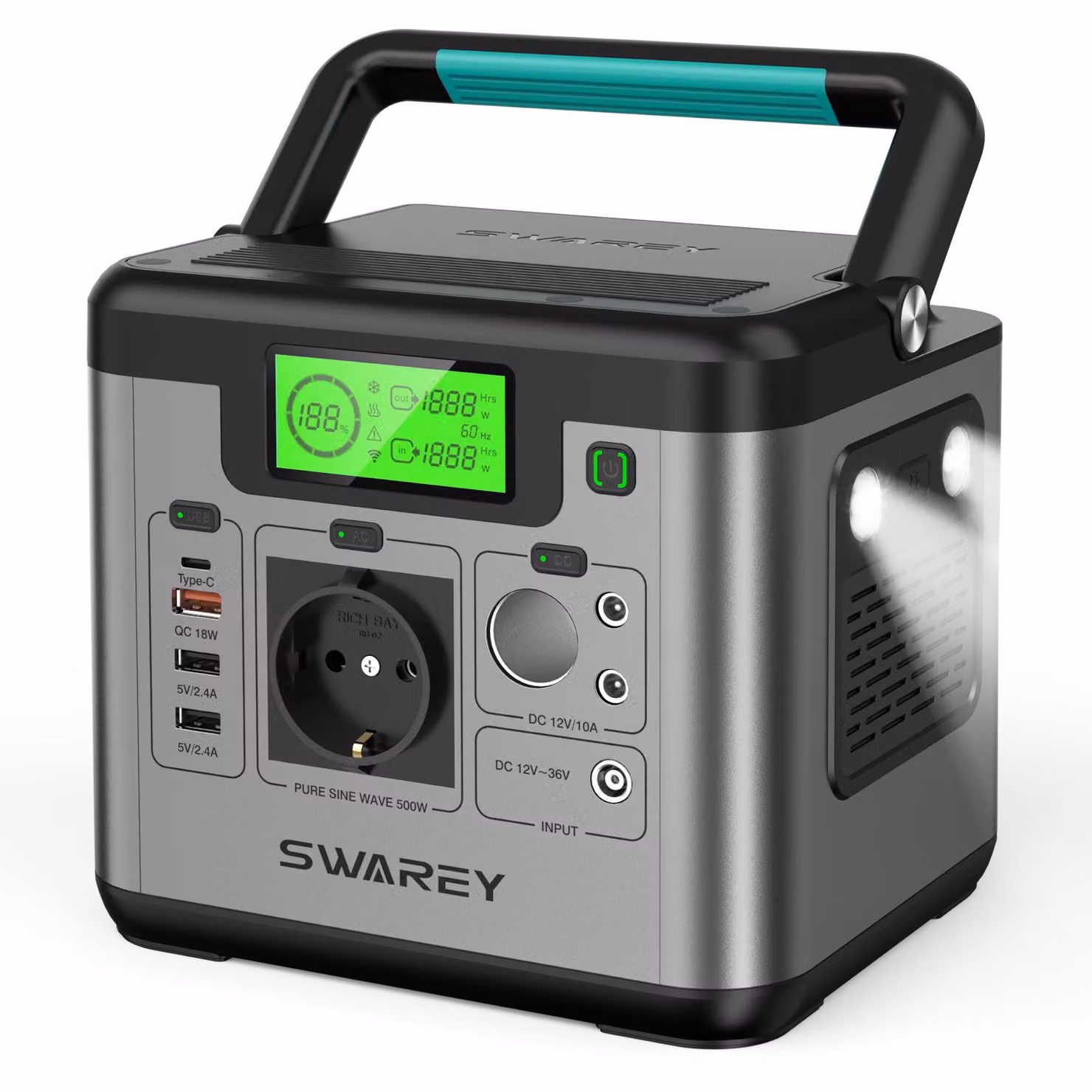 SWAREY S500 Pro 518Wh Power Station Generatore solare Power Bank 144000mAh Li-on Caricabatterie Power Bank 500W (1000W Peak) con ingresso AC DC USB Ricarica rapida per casa laptop tablet telefoni cellulari luci campeggio