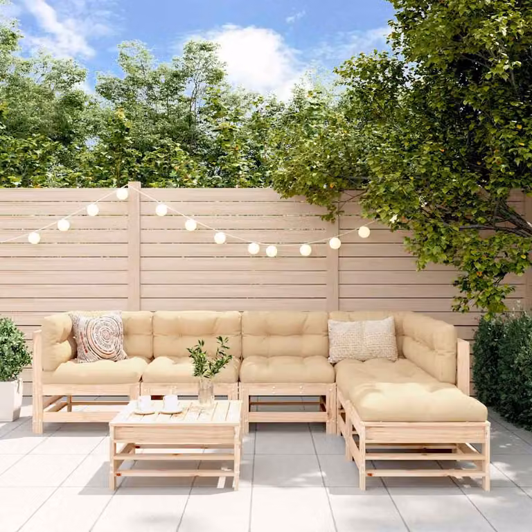 Set Salotto da Giardino vidaXL in Legno di Pino con Cuscini, Composizione a L, Marrone e Beige