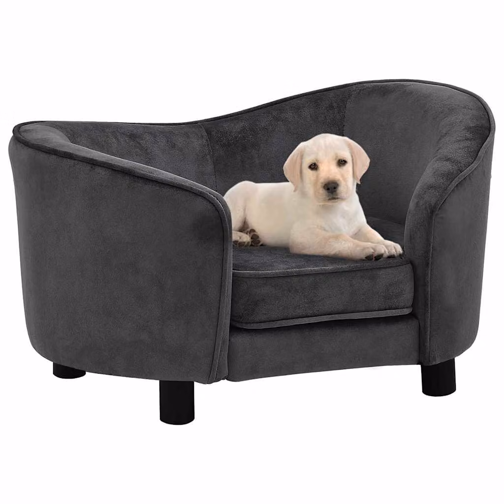 Divano per cani vidaXL in velluto grigio con struttura in legno e base antiscivolo L: 69 cm, P: 49 cm, H: 40 cm