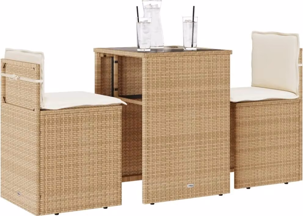 Maison Exclusive - Set da bistrot 3 pezzi con cuscini in polyrattan beige