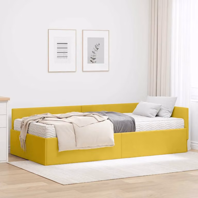 vidaXL Letto Angolare Moderno con 2 Materassi in Schiuma, Rivestimento in Velluto Giallo, L/P/H: 190 x 90 x 57 cm