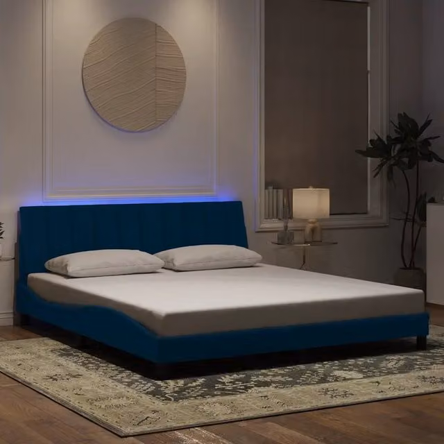 Giroletto Hanko vidaXL in Velluto Blu con Illuminazione LED e Porta USB L/P: 180 x 200 cm – 1