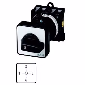 Interruttore a gradini Eaton, T0, 20 A, montaggio intermedio, 4 moduli, contatti: 8, 90°, con scatto, senza posizione zero, 1-4, n. di riferimento 15056 013604