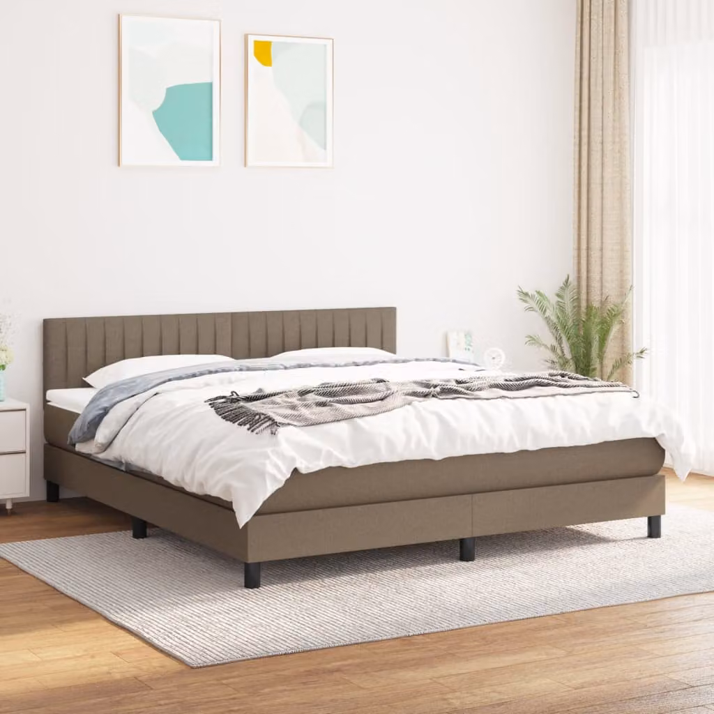 vidaXL Giroletto a Molle con Materasso Ibrido in Tessuto Tortora L/P/H: 160 x 200 x 88 cm – 1