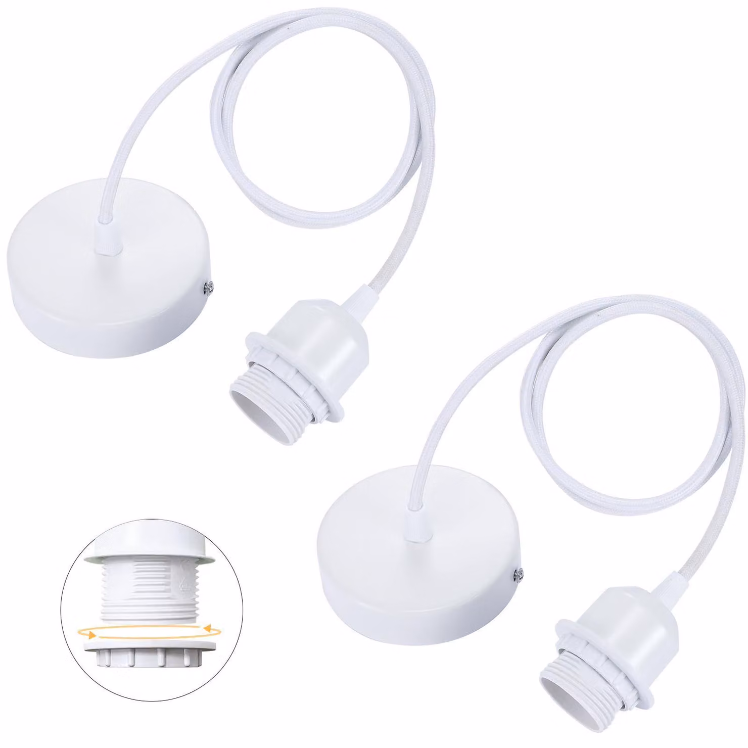 Set di 2 portalampade con anello di fissaggio, cavo per lampada da 100 cm