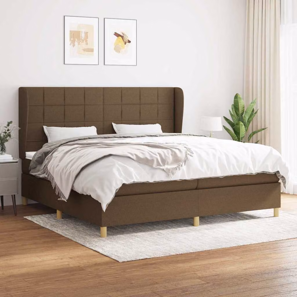 vidaXL Giroletto a Molle con Materasso Ibrido in Tessuto Marrone e Bianco L/P/H: 200 x 203 x 128 cm – 1