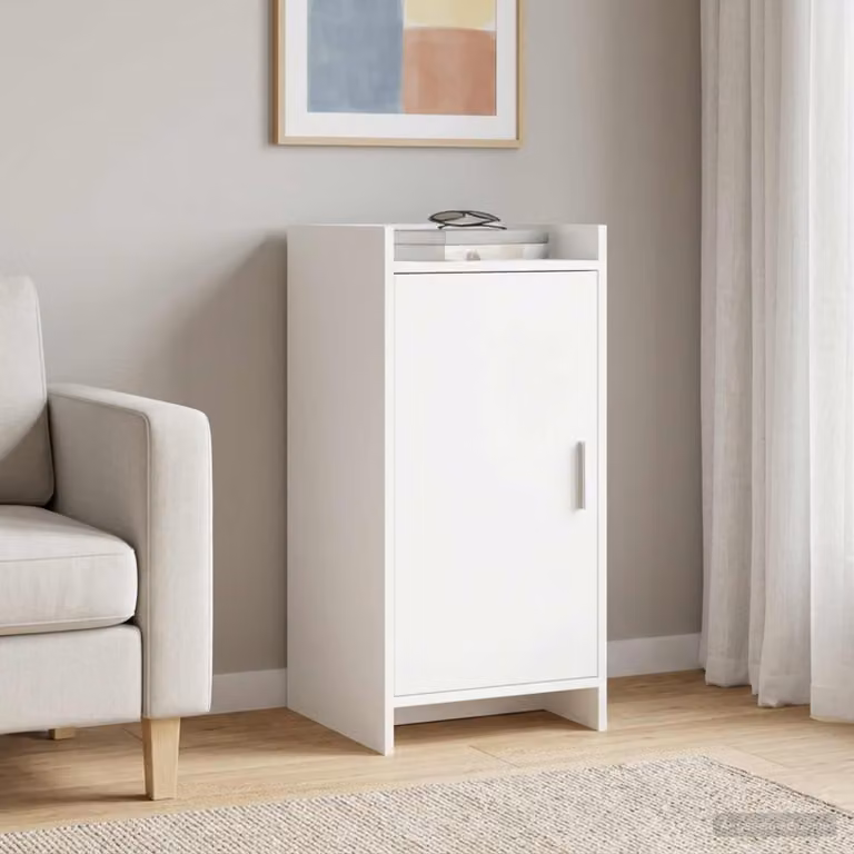 Credenza moderna vidaXL in legno ingegnerizzato e metallo, Bianco, L 40 cm x P 36 cm x H 80 cm