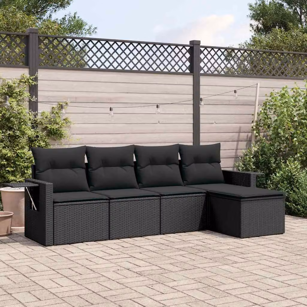 Set Divani da Giardino vidaXL 5 Pezzi in Polyrattan Nero con Cuscini e Struttura in Acciaio – 1