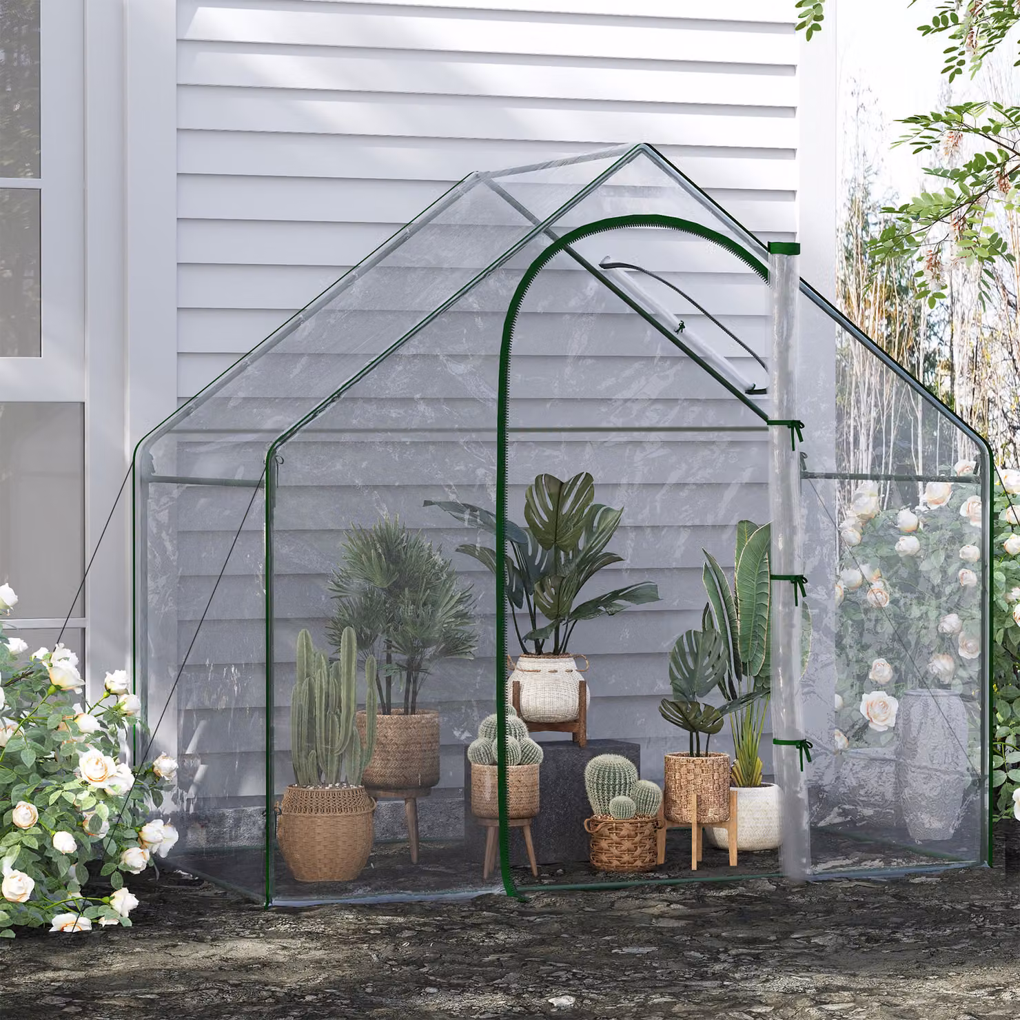 Outsunny Serra da Giardino per Balcone e Terrazzo in Acciaio e Plastica, Trasparente e Verde, L: 180 cm, P: 100 cm, H: 168 cm – 2