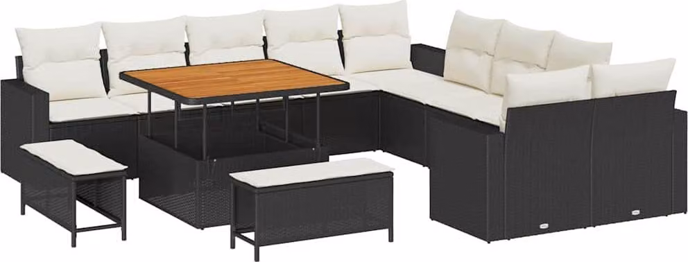 Set Divano da Giardino 13 pcs Nero polyrattan