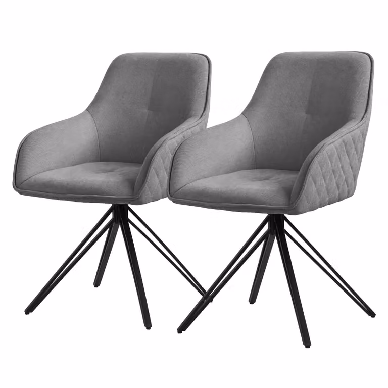 ML-Design 2x sedia da pranzo girevole, grigio, in tessuto intrecciato con gambe in metallo