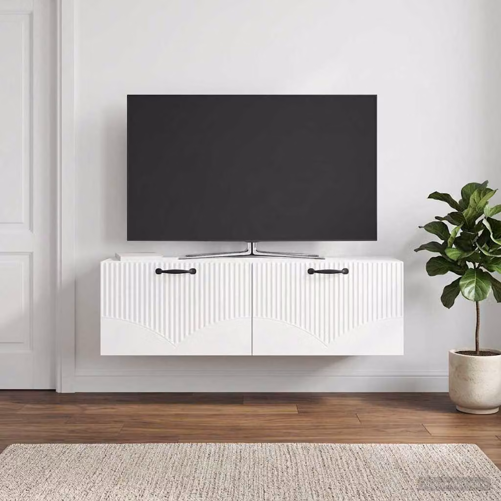 vidaXL Mobile Porta TV da Muro Bianco Lucido L 98 x P 31 x H 30 cm