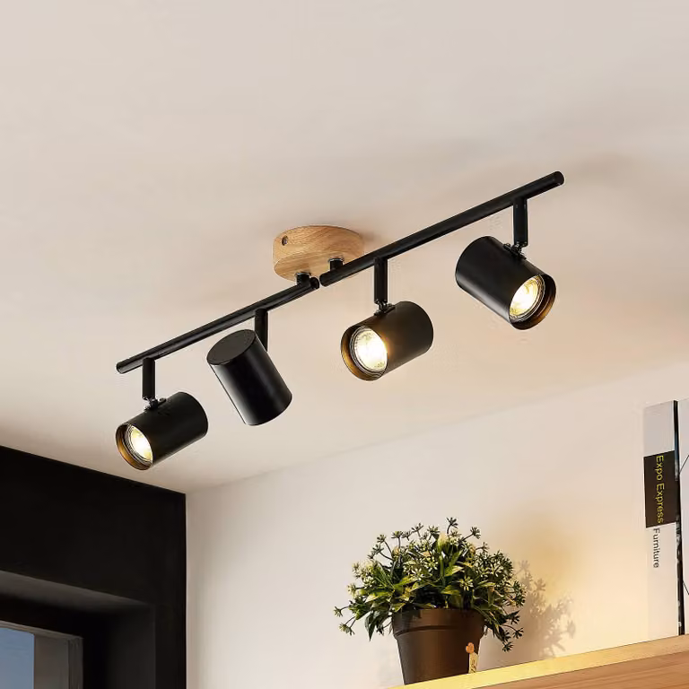Faretto a soffitto Xiomara Lindby, dimmerabile, Nero, Soggiorno / Sala da pranzo, Metallo, Moderno, Plafoniera