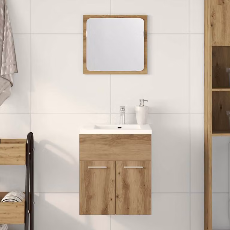 Set Mobili da Bagno Moderni vidaXL in Legno Rovere Marrone composto da Base Lavabo e Armadietto con Specchio