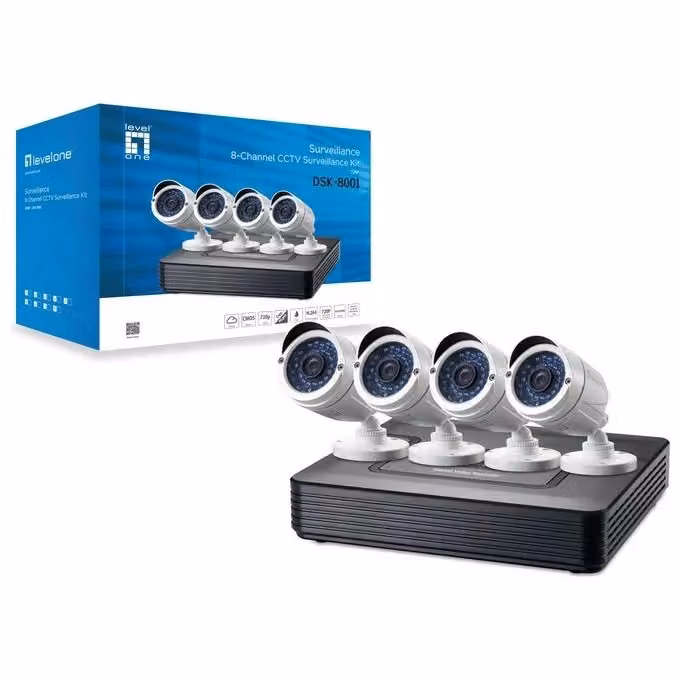 Kit Videosorveglianza Cablato LevelOne DSK-8001 con DVR 8 Canali, 4 Telecamere Bullet IP66, Visione Notturna 30 m, H.264 e HDD 6 TB, Colore Nero e Bianco – 2