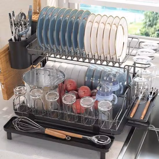 Piano di lavoro in alluminio - a 2 livelli - grande - nero - cucina