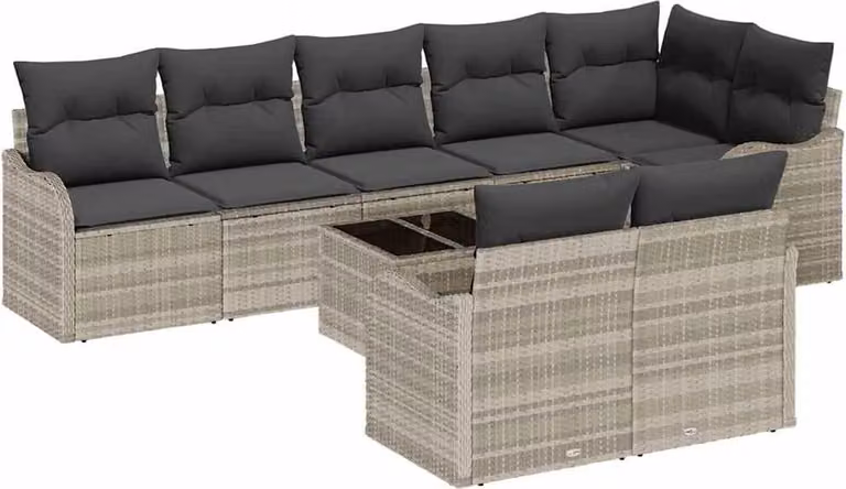Set Divano da Giardino 9 pcs Grigio chiaro Poly Rattan