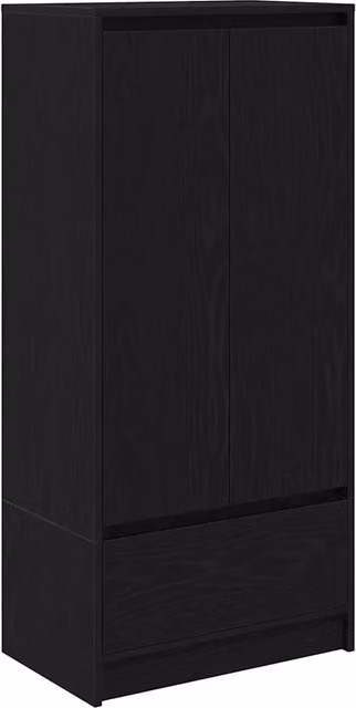 Mobile contenitore moderno in legno composito con ante a battente e cassetti interni, finitura nero opaco, L: 55,5 cm, P: 34 cm, H: 119,5 cm