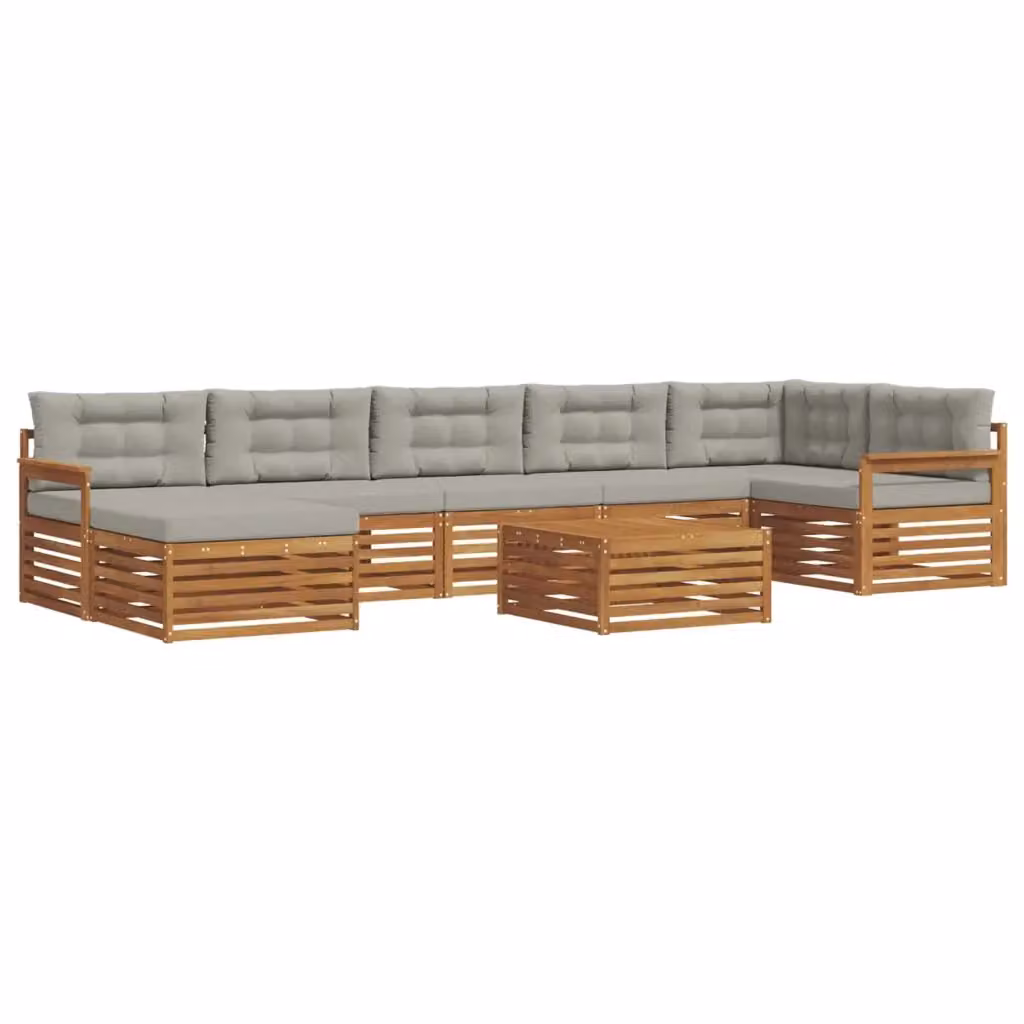 Set di divani da esterno a L vidaXL in legno di acacia con cuscini, colore grigio – 2