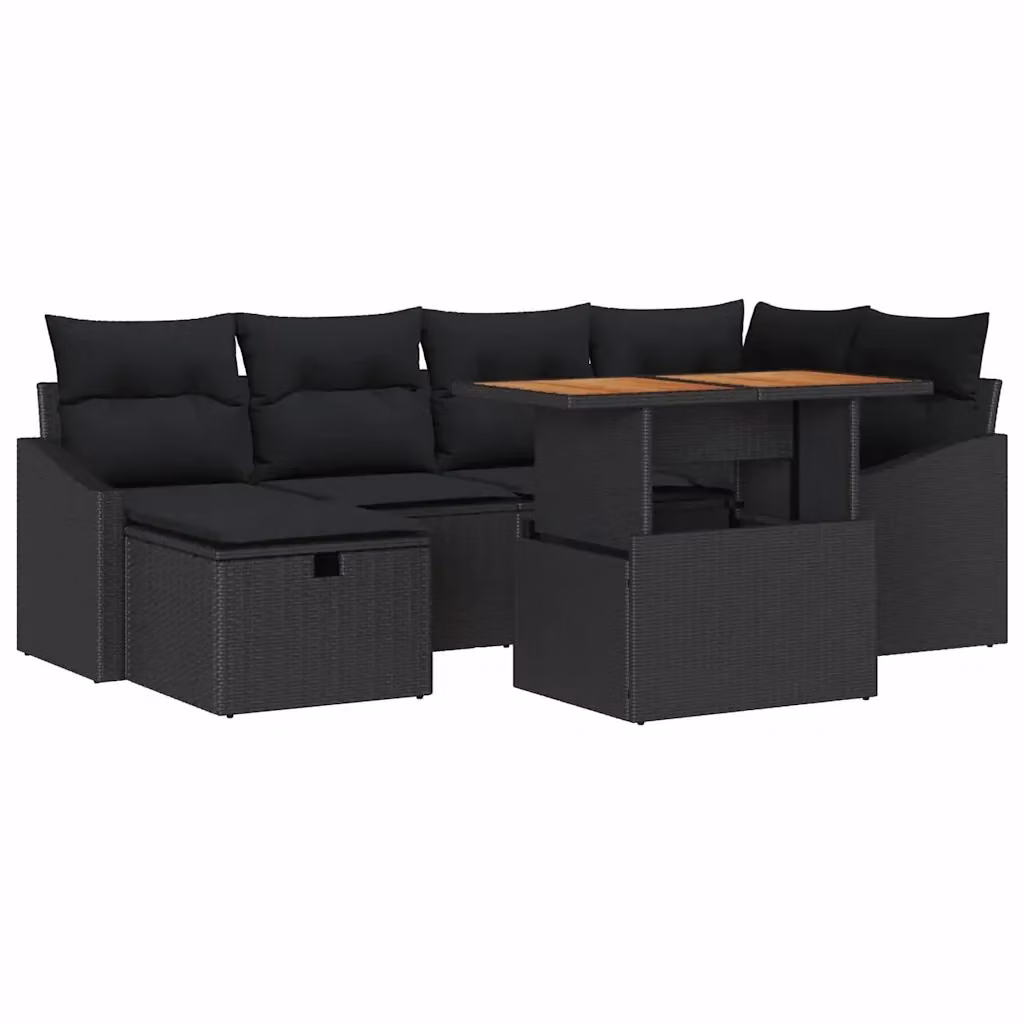 Set Divano da Giardino Moderno vidaXL 7 Pezzi con Cuscini Nero in Polyrattan e Acciaio – 2