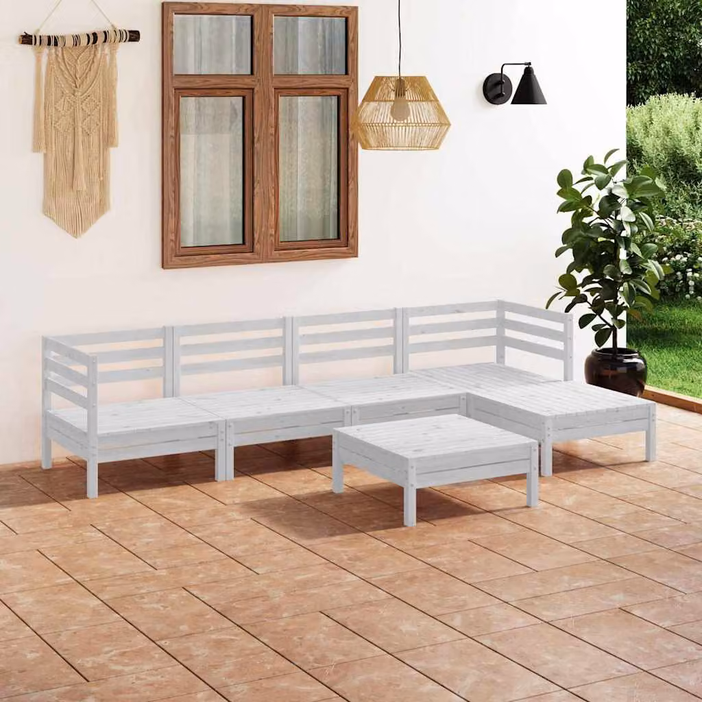 vidaXL Set Salotto da Giardino a L in Legno di Pino Bianco con Cuscini, 6 Pezzi