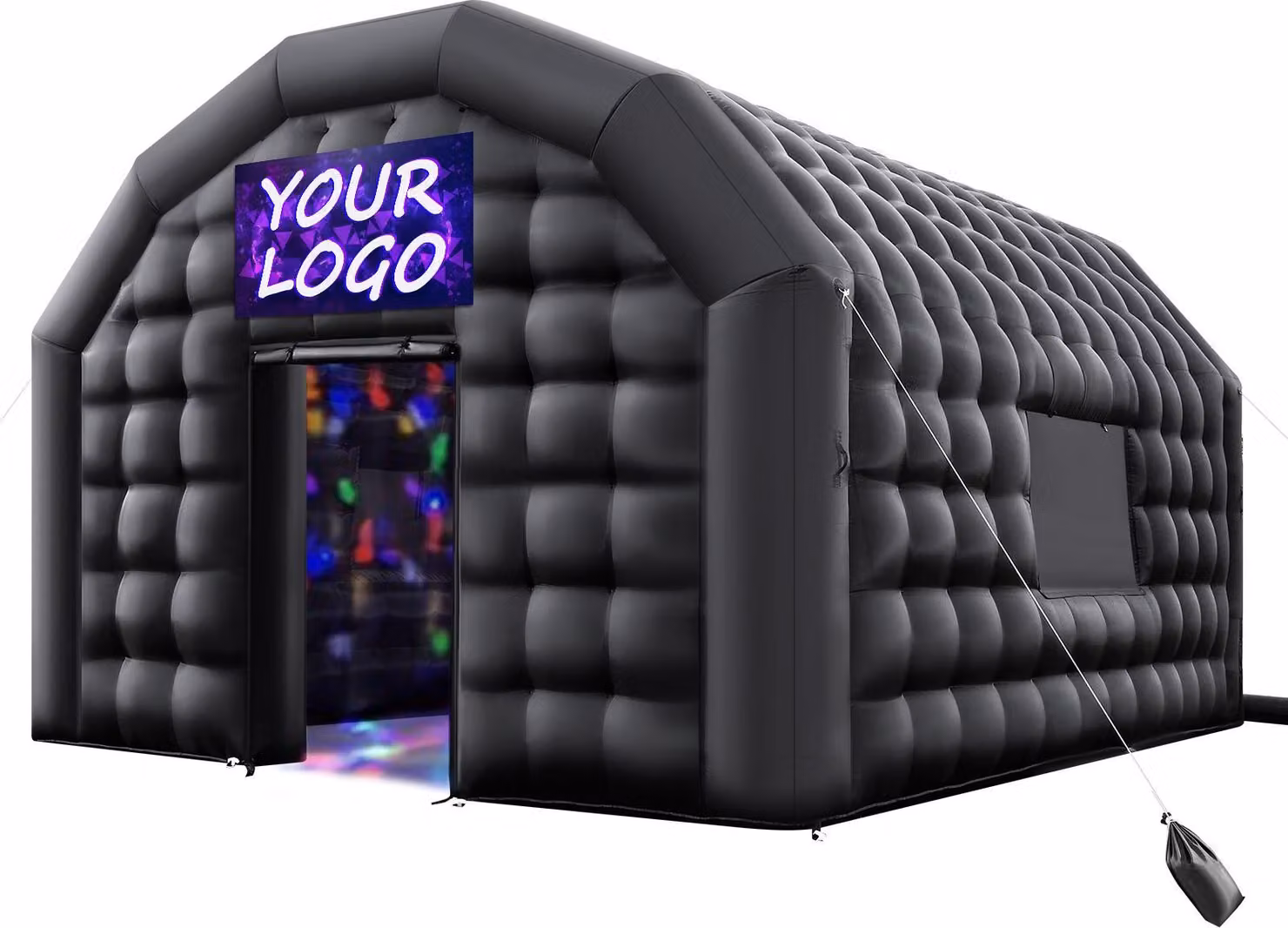 Tenda gonfiabile per feste / eventi - Tenda a cubo - Dimensioni 5,4 x 5 x 4,25 m - Con soffiatore da 680 W - Con sacco di sabbia - Due finestre - Nero
