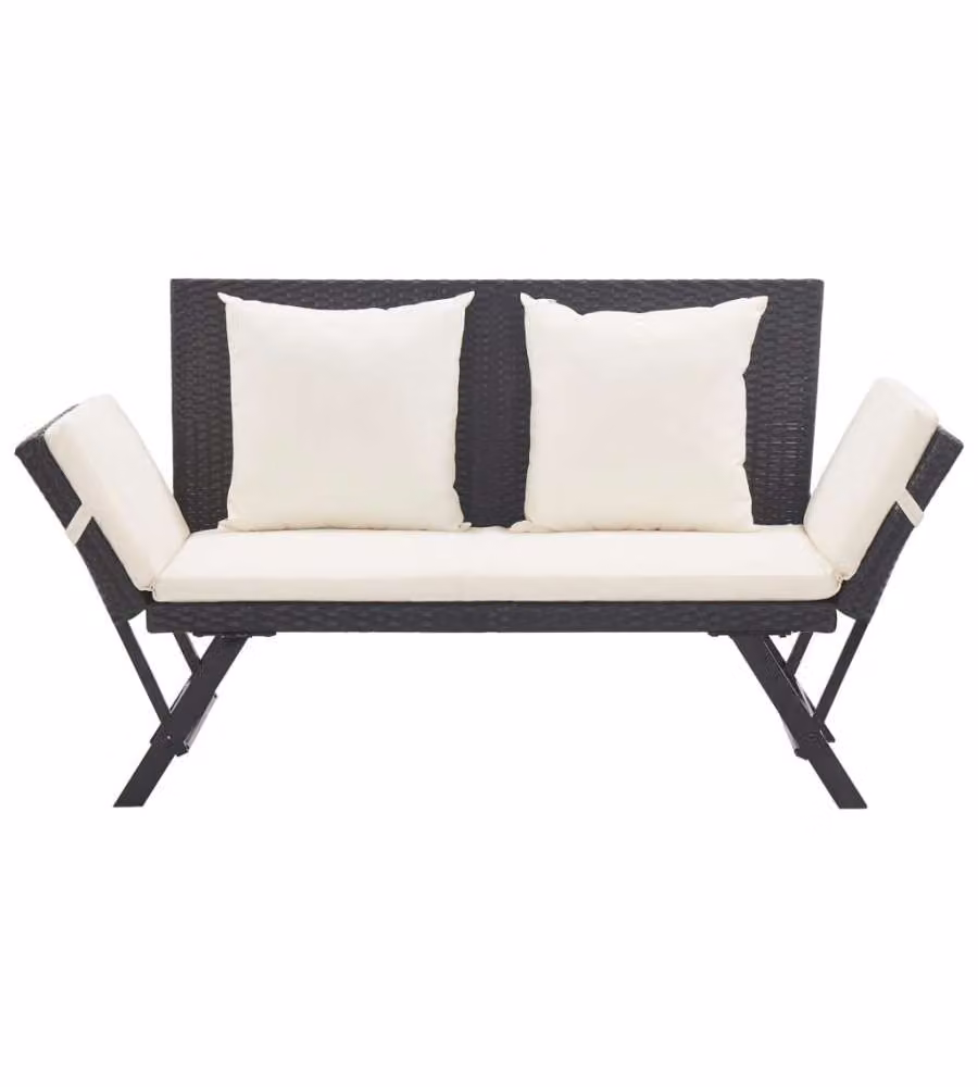 Panchina da Giardino con Cuscini 176 cm Nera in Polyrattan