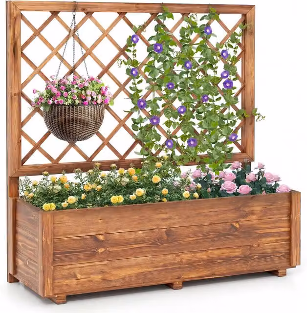 Letto da giardino rialzato elevata per piante rampicanti con traliccio e fori, Letto da giardino rialzato da interno ed esterno Arancione