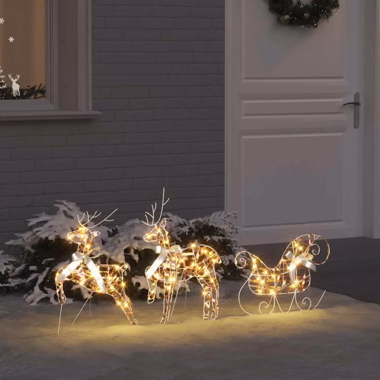 Set di 3 Renne LED vidaXL con 60 LED Bianco Caldo, L/P/H: 44 x 18 x 65,5 cm