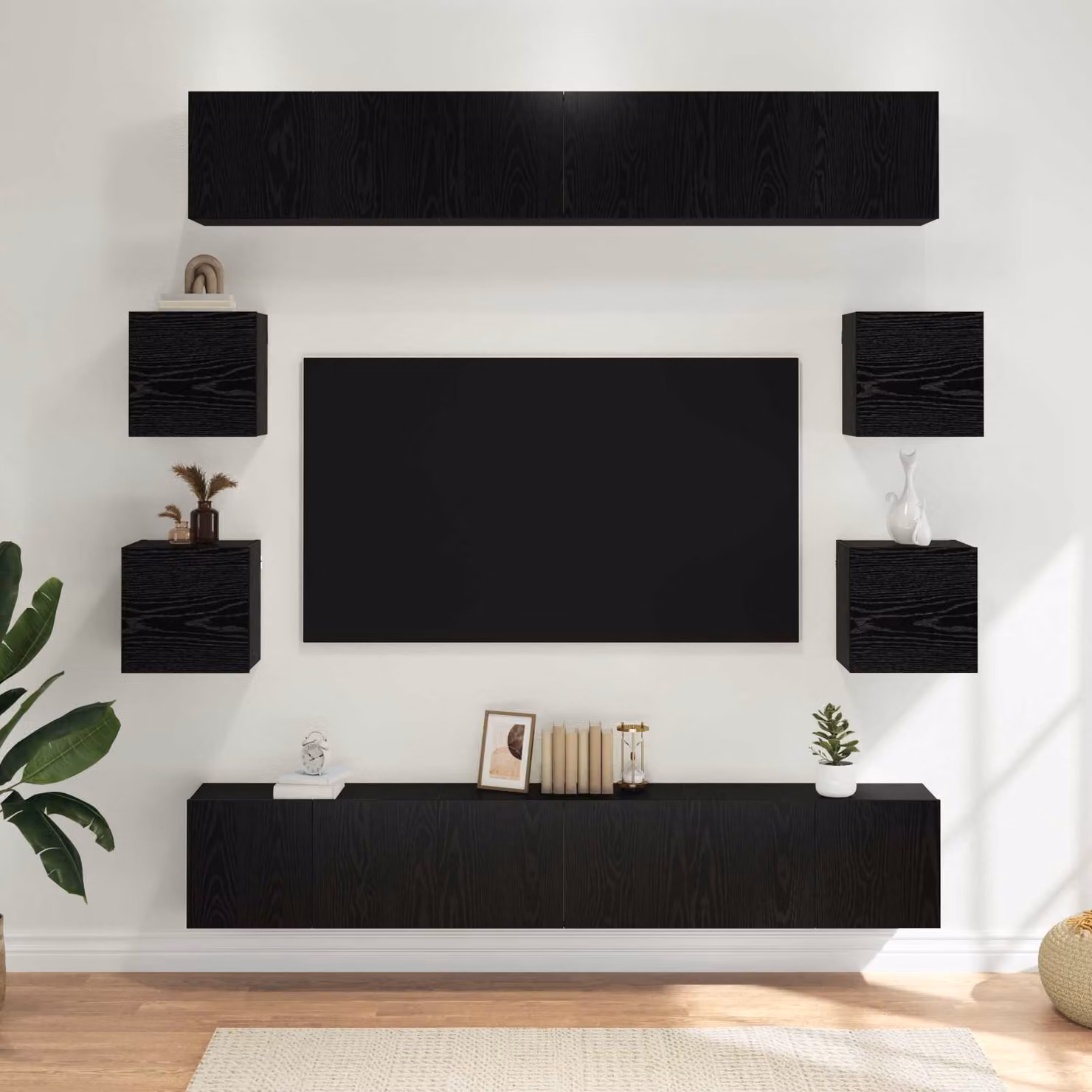 Set mobile TV moderno vidaXL in legno ingegnerizzato MDF, Rovere e Nero