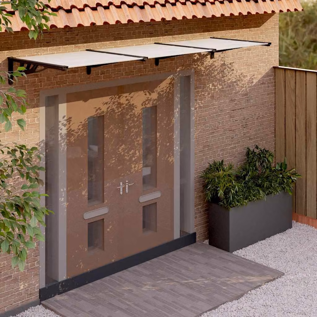 Tettoia per porta vidaXL in policarbonato e alluminio, Nero e Trasparente, L: 297,5 cm, P: 90 cm