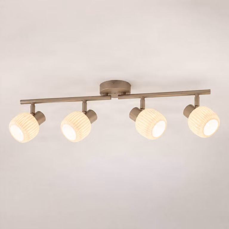Faretto da soffitto Nola Evey, lunghezza 83 cm, a 4 luci, bianco/beige Evey NOLA, dimmerabile, Crema / Ambra, Soggiorno / Sala da pranzo, Vetro, Scandinavo, Faretto