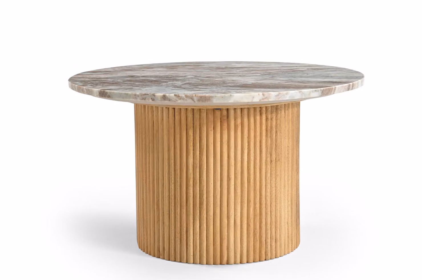 Marmoholz - Tavolo rotondo Roma Ø70 x H40 cm in marmo grigio naturale e legno di mango chiaro - elegante tavolino in stile giapponese e moderno
