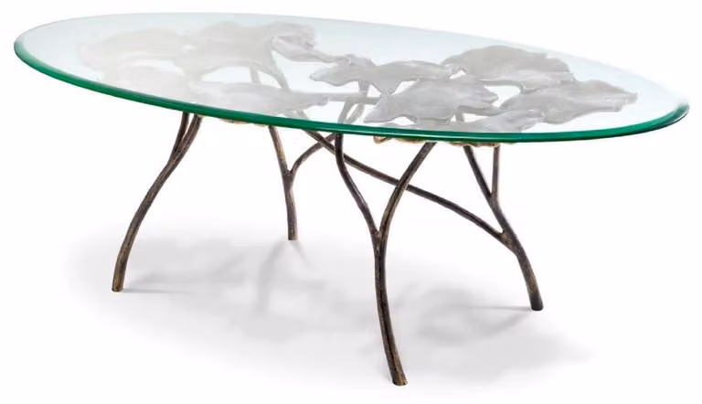 Casa Padrino tavolino in ottone vintage 130 x 70 x h. 46 cm - Tavolo da salotto ovale in alluminio con piano in vetro - Mobili - Mobili Soggiorno - Arredamento