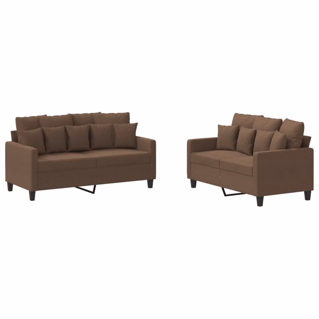 Set di Divani 2 pz con Cuscini Marrone in Tessuto