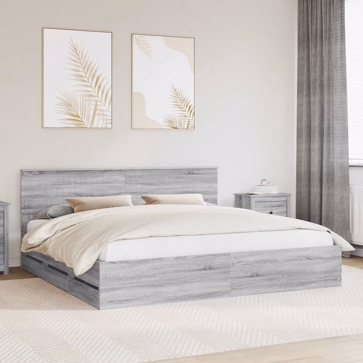 Struttura letto con cassetto vidaXL in legno Grigio Sonoma 200 x 200 cm