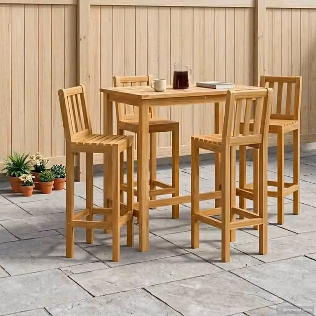 Set Bar da Esterno 5 pz Non trattato Legno di teak solido 3422499