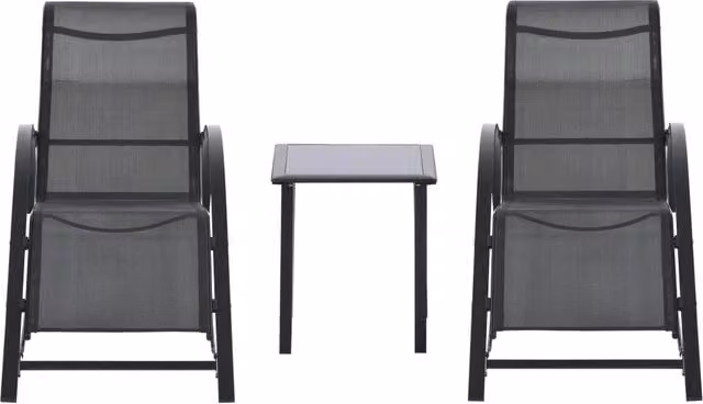 Set di 2 lettini prendisole con tavolino GIORDANOSHOP in metallo nero e tessuto traspirante L/P/H: 169 x 59 x 66 cm