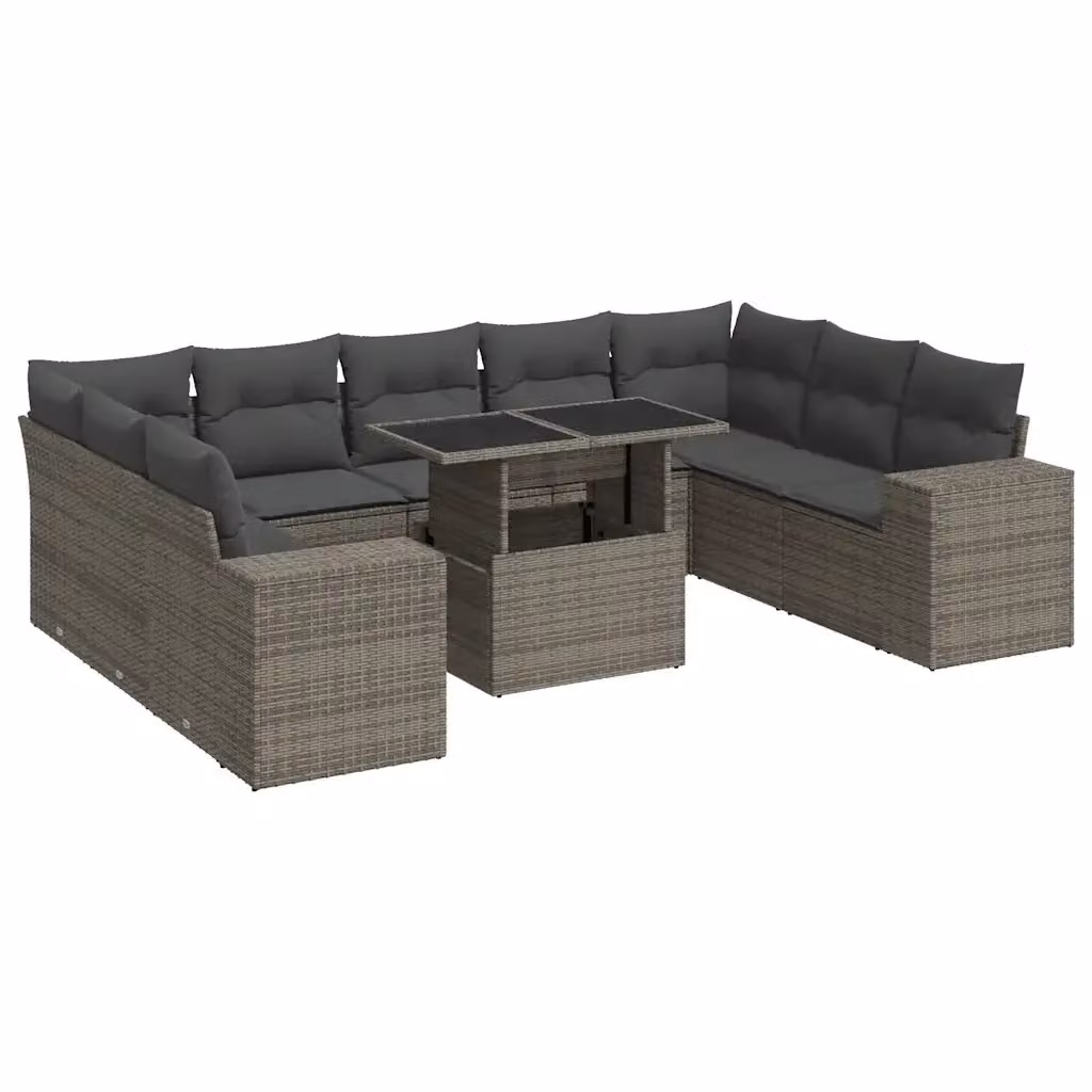 Set Divano da Giardino 10 pz con Cuscini Grigio in Polyrattan vidaXL – 2