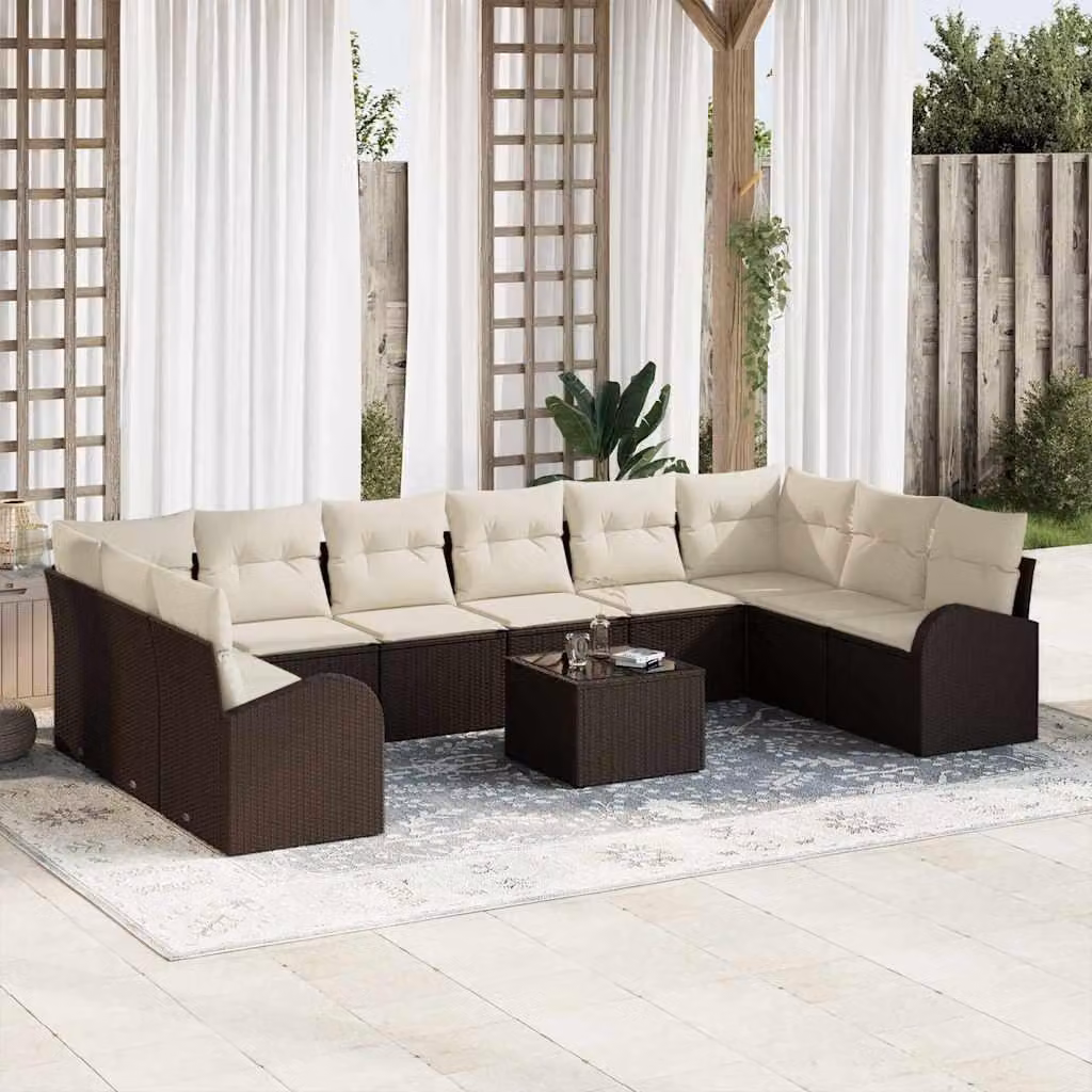 Maison Exclusive - Set di divani da salotto, 11 pezzi, color marrone [materiale sintetico]: rattan sintetico