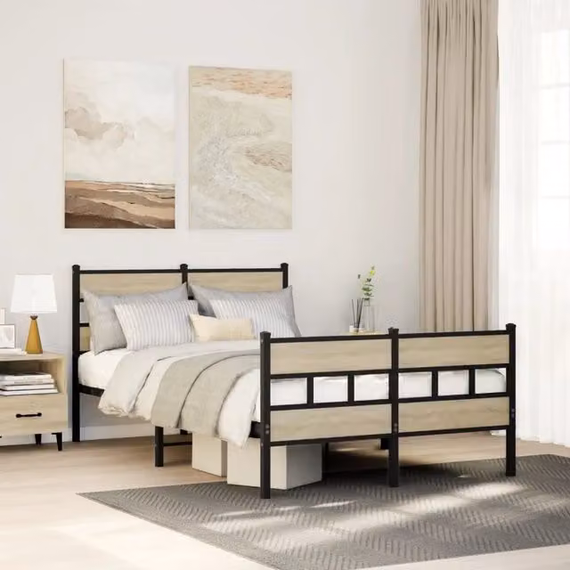 Letto con struttura in metallo e legno color rovere di vidaXL L/P: 120 x 200 cm – 1
